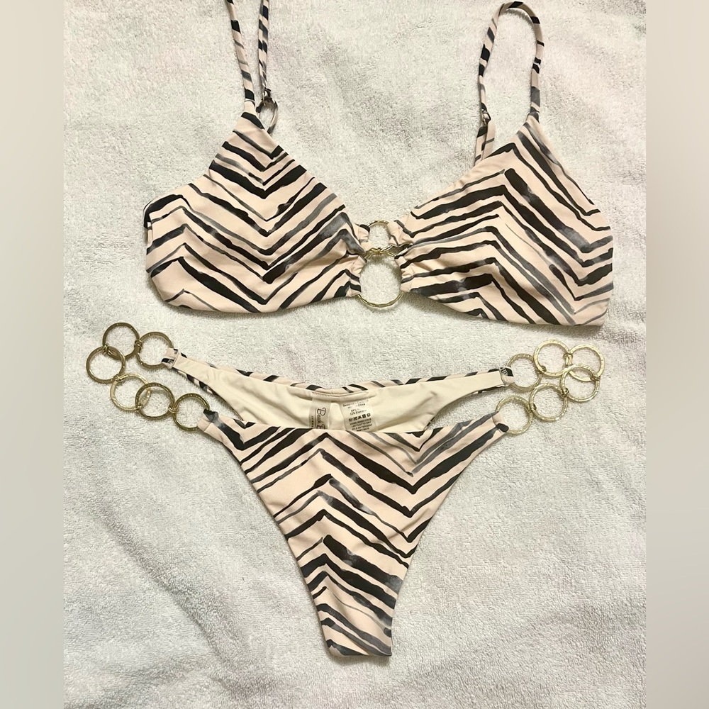 Beach Bunny Zebra Stripe Bikini - Black and Cream